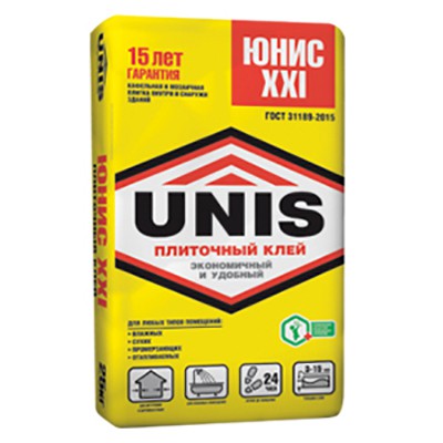 Клей для плитки Unis/ Юнис  ХХI 25 кг - купить клей для плитки Unis/Юнис  ХХI 25 кг: цена, фото