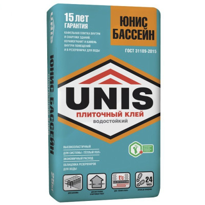 Клей для плитки Unis/Юнис  Бассейн 25 кг - купить клей для плитки Unis/Юнис  Бассейн 25 кг: цена, фото
